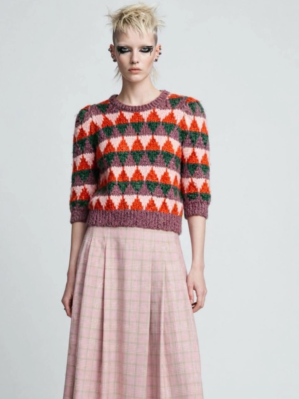 Zara Multicolor Geometric Knit Sweater - Pink, Red, Green, Purple